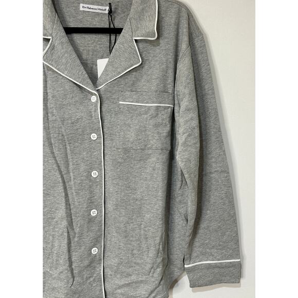 Rebecca Minkoff Notch Collar Pajama Set Gray White Cotton Size Medium NWT Comfy - Picture 7 of 15